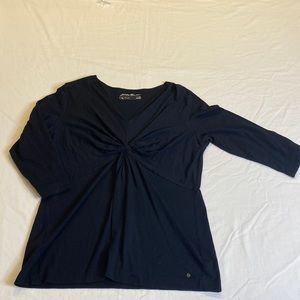 Eddie Bauer - 3/4 length sleeve Faux Wrap Top - Black XL